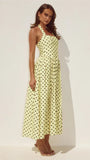 Sammi Halter Midi Dress Lemon Choc Polka