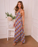 Serene Renewal Plaid Slip Halter Neck Maxi Dress