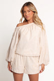 Zion Off Shoulder Long Sleeve Top Tan Swirl