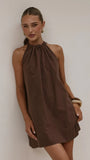 Demy Halter Mini Dress Chocolate