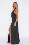 Sweet Temptation Halter Maxi Dress Black White Polka Dot