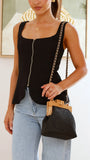 Abby Timber Frame Woven Mini Bag Black
