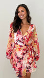 Jemma Long Sleeve Mini Dress Pink Abstract