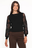 Cailin Sheer Sleeve Top Black