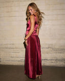 Clemara Pleated Satin Maxi Dress