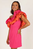 Phoebe One Shoulder Mini Dress Pink Orange