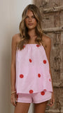 Calliope Strapless Top and Shorts Set Pink Red Polka