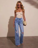 Katie Stretch Distressed Wide Leg Jeans
