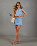 Lerah Scalloped Button Down Denim Top