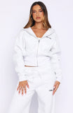 Wishing For It Cropped Cinched Zip Front Hoodie Grey Marle