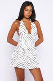 Whispered Dreams Halter Mini Dress White Black Polka Dot