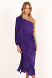 Pontee One Shoulder Pleated Midi Dress Purple