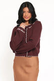 Payton Bow Scallop Cardigan Plum