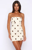 Luxe Envy Strapless Mini Dress Cream Chocolate Polka Dot