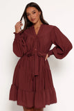 Pierce Long Sleeve Mini Dress Dark Wine