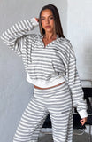 Looking Back Boxy Zip Front Hoodie White Stripe