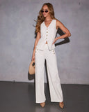 Loranne High Waisted Button Accent Flare Pants