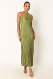 Melody Plisse Halter Maxi Dress Olive