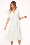 Ronnie Short Sleeve Midi Dress Green Blue Stripe