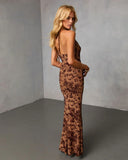 Midnight Vine Cowl Halter Maxi Dress