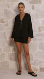 Leelo Tie Front Top and Shorts Set Black