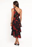 Brigette One Shoulder Tiered Midi Dress Red Floral