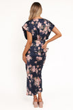 Kenna Satin Midi Skirt Navy Floral