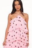 Chasity Halterneck Maxi Dress Pink Polka Dot