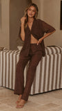 Ashleigh Sheer Shirt and Pants Set Brown Polka