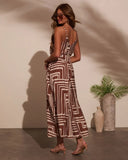 Daylight Drift Geo Print Waist Tie Midi Dress