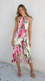 Alma Midi Dress Lemon Pink Floral