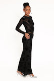 Emily Burnout Velvet Skirt Black
