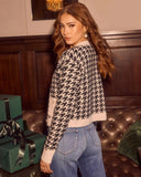 Maple Meadow Contrast Trim Houndstooth Cardigan