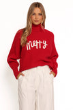 Merry Turtleneck Knit Sweater Red White