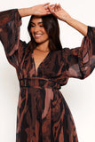Blayze Long Sleeve Maxi Dress Brown Print