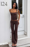 Pretty Vibes Fold Over Flare Pants Chocolate