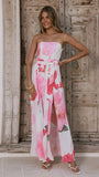 Carson Front Split Strapless Jumpsuit Pink Floral