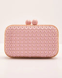 Lindsie Woven Vegan Leather Wooden Frame Clutch