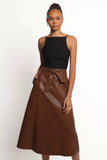 Adaline Faux Leather Midi Skirt Brown