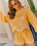 Citrus Meadow Embroidered Mid Rise Shorts