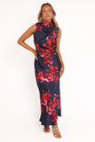 Anabelle Halter Neck Lace Maxi Dress Navy Floral
