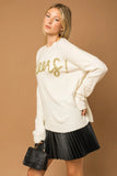 Poppy Cursive Cheer Knit Sweater White