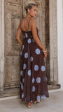 Melinda Mesh Maxi Dress Brown Blue Polka Dot
