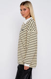 Out Again Long Sleeve Rugby Shirt Cream Olive Stripe