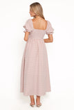 Siun Short Sleeve Midi Dress Brown Gingham