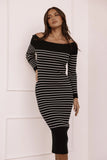 Baxtor Off the Shoulder Midi Dress White Black