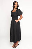 Clo Puff Sleeve Midi Dress Black