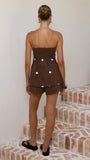 Kiki Strapless Top and Shorts Set Choc White Polka Dot