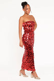Karlie Strapless Sequin Maxi Dress Red