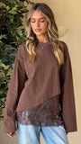 Javi Long Sleeve Lace Top Brown